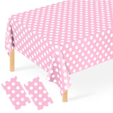 JCTHKUKU 2 Pcs Light Pink Polka Dot Table Cloth, Disposable Plastic Pink & White Tablecloth for Outdoor Picnic, Birthday, Gender