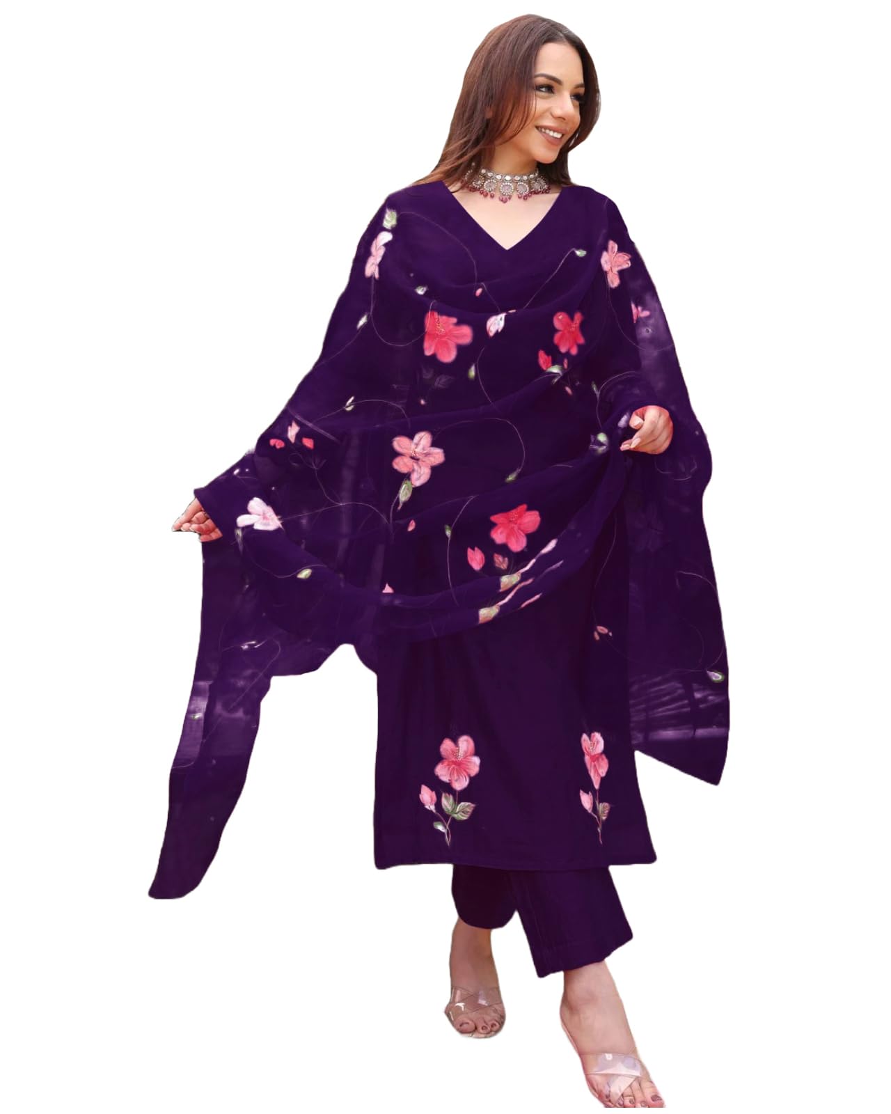 Anni Designer Women'S Rayon Viscose Printed Straight Kurta With Pant & Dupatta (Roka Begani-Vks01_Xxl_Begani_Xx-Large),Begani,2XL,,,