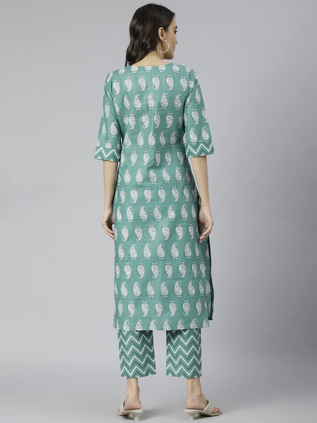 Anni Designer Women'S Cotton Blend Printed Straight Kurta With Pant (Jugnu Green_Xxl_Green_Xx-Large),Green,2XL,Cotton Blend,Regular,Pants