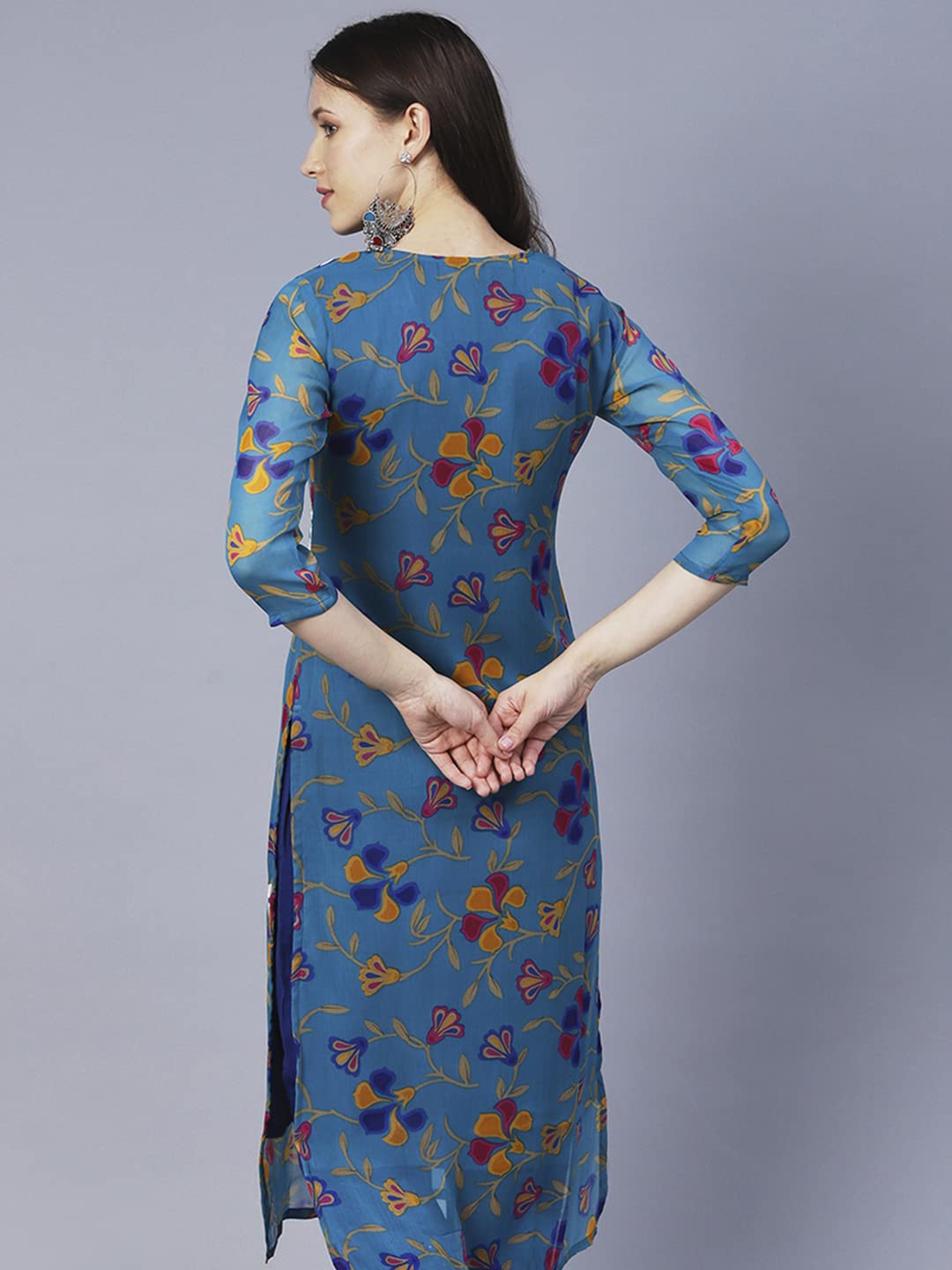 Anni Designer Women'S Printed Georgette Chikankari Embroidered Kurti (Gori-Cerosin_S_Dark Blue_Small),Dark Blue,S,Georgette,Regular,One Kurta