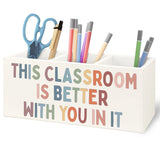 URLLUAE Classroom Decor Wooden Pen Pencil Holder for Teacher Desk Accessories, Back to School Supplies for Students College Teac