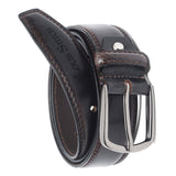 Louis Stitch MenS Dark Brown Italian Raw Crunch Leather Belt Handcrafted American Style Waist Strap With Glossy Buckle Premium 
