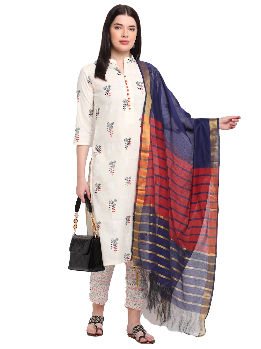 Anni Designer Women'S Cotton Straight Kurta With Pant & Dupatta (Kptd-Cot-10003-White_Xl_White_X-Large),White,XL