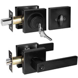 Square Exterior Door Handle with Deadbolt, Matte Black Entry Door Locksets with Deadbolt, Door Handle and Deadbolt Set for Home 