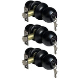 [3 Pack] BESTTEN Keyed Entry Door Knob, Entrance Door Lock, Keyed Different, Standard Ball, Matte Black