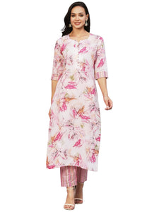 Gosriki Women'S Cotton Blend Printed Straight Kurta With Pant (Ps-Pink-Gs_Xxl_Pink_Xx-Large),Pink,2,B0C3XTX3GQ