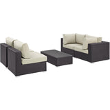 Modway Convene Wicker Rattan 5Piece Outdoor Patio Furniture Set in Espresso Beige