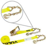 VULCAN Ratchet Strap with Chain Anchors - 2 Inch x 30 Foot - Classic Yellow - Case of 3-3,600 Pound Safe Working Load
