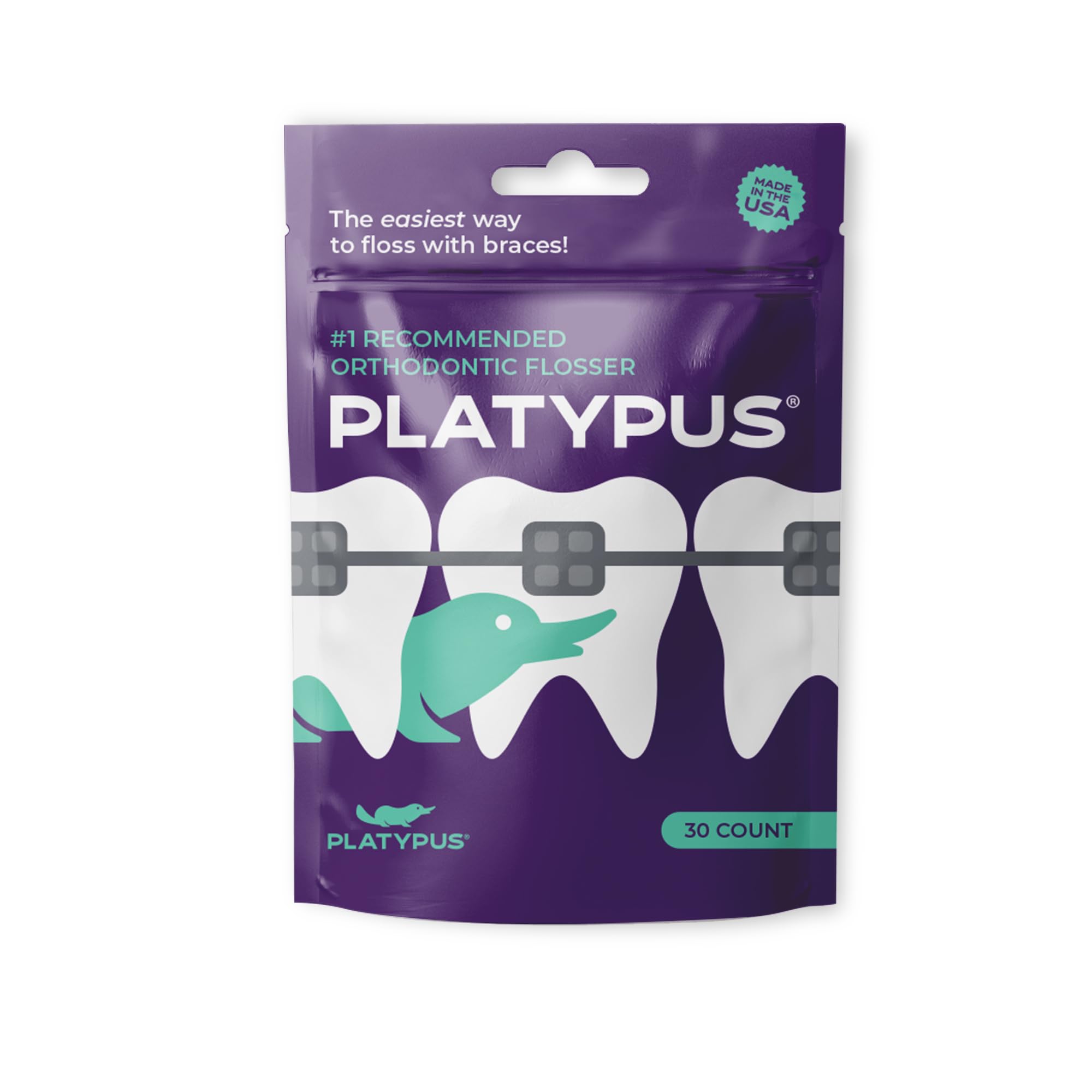 Platypus Orthodontic Flossers For Braces - Unique Structure Fits Under Arch Wire, Floss Entire Mouth In 2 Minutes, Increases Flo
