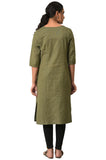 Aurelia Green Solid Cotton Blend Regular Kurta For Women Green Xl