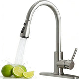 UFAUCET Kitchen Faucets with Pull Down Sprayer, Stainless Steel, High Arc