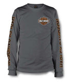 HarleyDavidson Mens Long Sleeve Orange Bar & Shield Grey Shirt 30291963 (L)