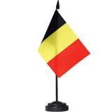 Anley Belgium Deluxe Desk Flag Set - 6 x 4 Inch Miniature Belgian Desktop Flag with 12 Solid Pole - Vivid Color and Fade Resista