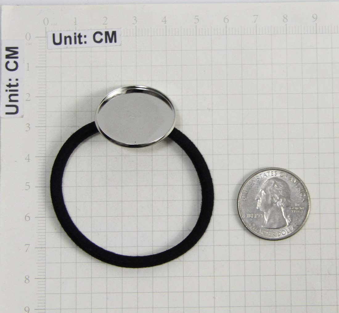 ALLinONE Hair Bands Hair Ties Cabochon Setting Frame Tray 25mm Round Bezel With Glass Domes For DIY craft (Silver)