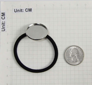 ALLinONE Hair Bands Hair Ties Cabochon Setting Frame Tray 25mm Round Bezel With Glass Domes For DIY craft (Silver)