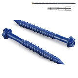 BNUOK 35Pcs 3/16 x 2-3/4 Inch Concrete Screws Anchor with Drill Bit, Blue Hex Head Masonry Brick Stucco Cement Block Screws, Dia