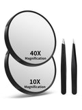 Macaki 10X&40X Magnifying Mirrors with Suction Cups and 2 Tweezers Set, 3.5 inches Magnified Makeup Mirror, Black, 2PCS