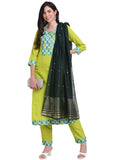 Anni Designer Women'S Cotton Straight Kurta With Pant & Dupatta (Mohak Green_Xl_Green_X-Large),Green,XL