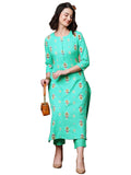 Gosriki Women'S Cotton Blend Straight Printed Kurta With Pant (Fimla Green-Gs_M_Green_Medium),Green,,B0CVGYGQKX