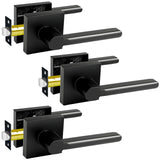 KAMOTA Passage Door Levers, 3 Pack Black Heavy-Duty Interior Door Handles, Square Non-Locking Door Locksets for Closets, Hallway