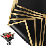 Zarwani 20 Sheets Korean Style Waterproof Black Bouquet Wrapping Paper (58cm x 58cm, 60 Microns) | Golden Border Design, Giftw