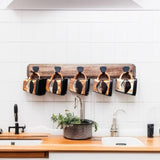Treegift Wooden Wall Mount Cup Holder Coffee Mug Stand Utensil Rack Wall Hooks for Kitchen Wall with 5 Metal Hangers.Size(18