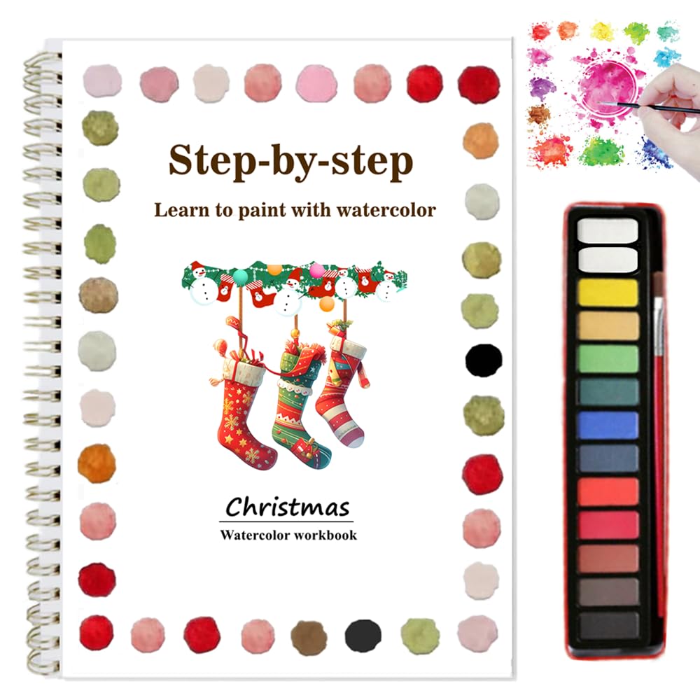 Watercolor Workbooks with 12 Illustrations Beginner Friendly Coloring Book Painting Kit Easy Nature Scenes Paint Set for Creativ
