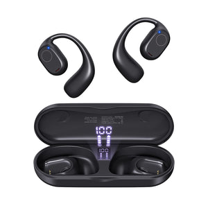 PSIER Open Ear Headphones, Bluetooth 5.3 Wireless Sports Headphones with Digital Display Charging Case 40 Hours Playtime True Ea