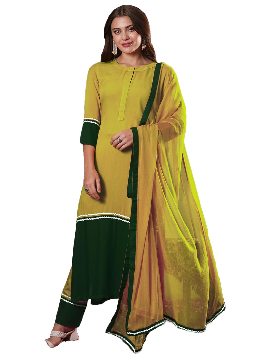 Anni Designer Women'S Rayon Viscose Straight Solid Kurta With Pant & Dupatta (Panai Mehandi_S_Mehandi_Small),Mehandi,S