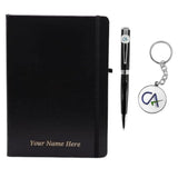 Crownlit Ca Chartered Accountant Professional Gift Set With Personalised Hardbound Notebook, Pen And Keychain, Black, 3 Items