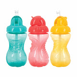 Nuby 3 Pack No Spill Flip it Soft Straw Toddler Sippy Cups - Toddler Cups Spill Proof with Easy and Firm Grip - Aqua, Coral, Yel