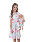 Bow Dream Girls Cute Pattern Dress and Matching American Girl Doll Clothes Accessories for Girls Flamingo Size 120