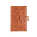 A6 6 Ring Budget Binder - Crocodile Pattern Leather Notebook Binder, Small Refillable Planner Cover with Magnetic Buckle, Brown