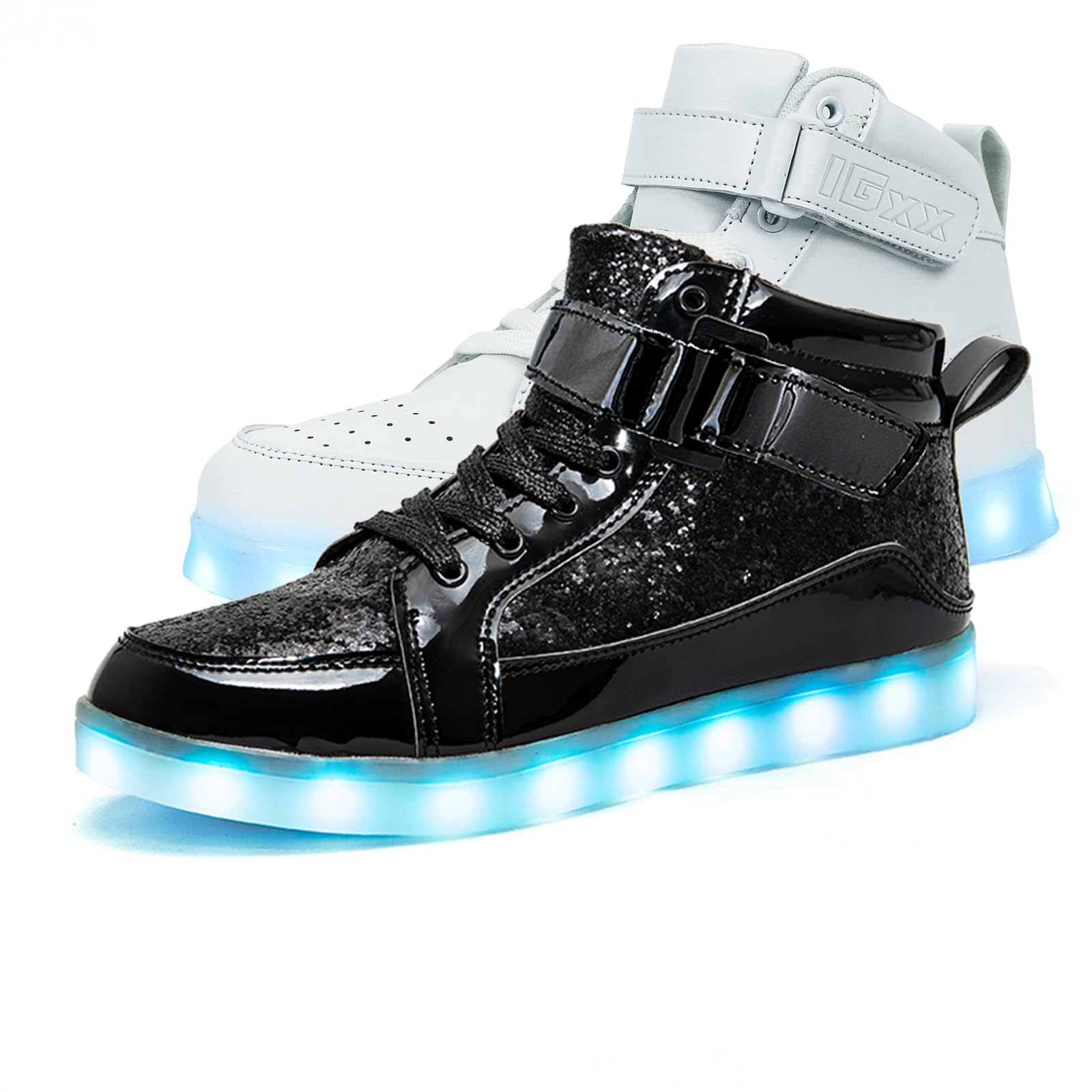 IGxx LED Light Up Shoes for Men USB Recharging High Top LED Sneakers Women Kids Fashion Glowing Lights White 9.5