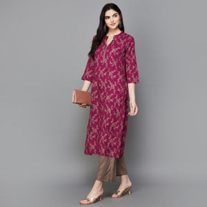 Gosriki Women'S Cotton Blend Straight Printed Kurta With Pant (Loribi Wine-Gs_Xxl_Wine_Xx-Large),Wine,2,B0D83QPZF3
