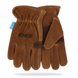 Kinco Large Brown Suede Cowhide Leather Work Glove - Double-Palm, Abrasion Resistant, Easy-On Cuff, Anti-Fatigue, Comfortable