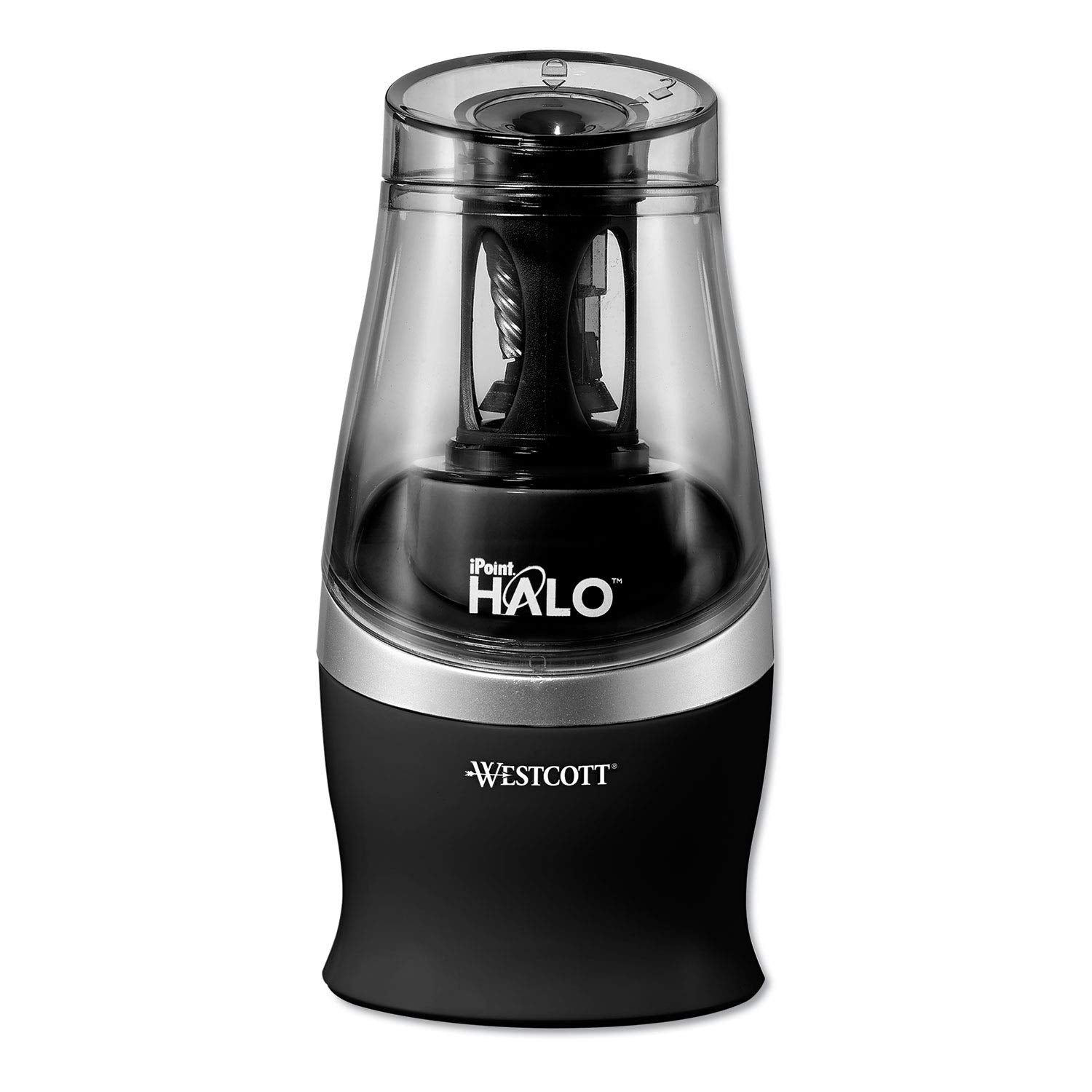 Westcott Halo Colored Pencil Non-Stick Electric Sharpener, Ac-Powered, 3.5 X 6.75, Black/Silver