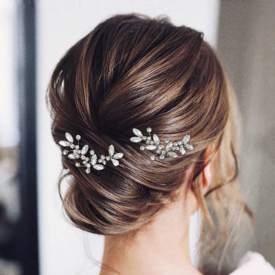 Casdre Crystal Bride Wedding Hair Pins Rhinestone Bridal Hair Pieces Wedding Hair Accessories for Women and Girls (Pack of 2) (A