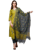 Gosriki Women'S Cotton Blend Straight Printed Kurta With Pant & Dupatta (Bhumi Green-Gs_M_Green_Medium),Green,,B0C7W4CCXB