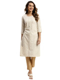 rangita Off White Cotton Knee Length Printed Straight Kurti for Women | Kurta for Women_L