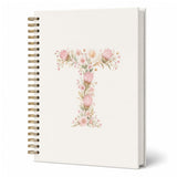 JKMBN Floral Monogram T Hardcover Spiral Notebook for Women, 5.5 x 8.3