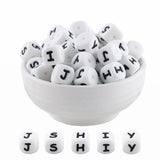 HHCFAST 12mm White Square Letter J,S,H,I,Y Alphabet Silicone Beads, 20Pcs Cube Heart Number Letter Silicone Beads for Keychain M