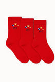 Camey Kids Unisex Cotton Blend Crew Length Socks | Soft & Breathable Red Socks With Embroidery Design | Everyday Comfort School 