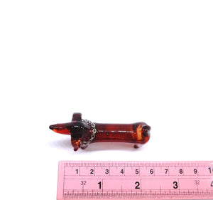 Handmade Mini 2.5 Brown Dachshund Dog Figurines Blown Glass Art, Collectible Figures Gift Ideas, Cute Miniature Pet Animals, T