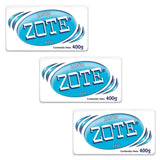 Zote Azul Laundry Bar Soap, Blue, 400g, 3 Pack
