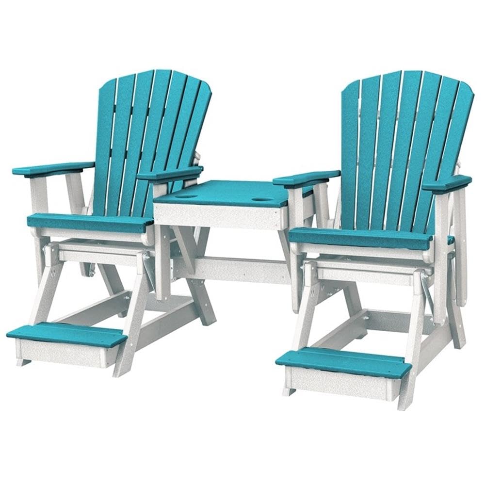 American Furniture Classics Balcony Height Table Double Glider, Aruba Blue On White
