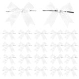 50 Counts White Twist Tie Bows 3.1 Pre-Tied Satin Ribbon Bow Decor Mini Twist Tie Bows for Gift Wrapping Treat Bags Cake Bridal 