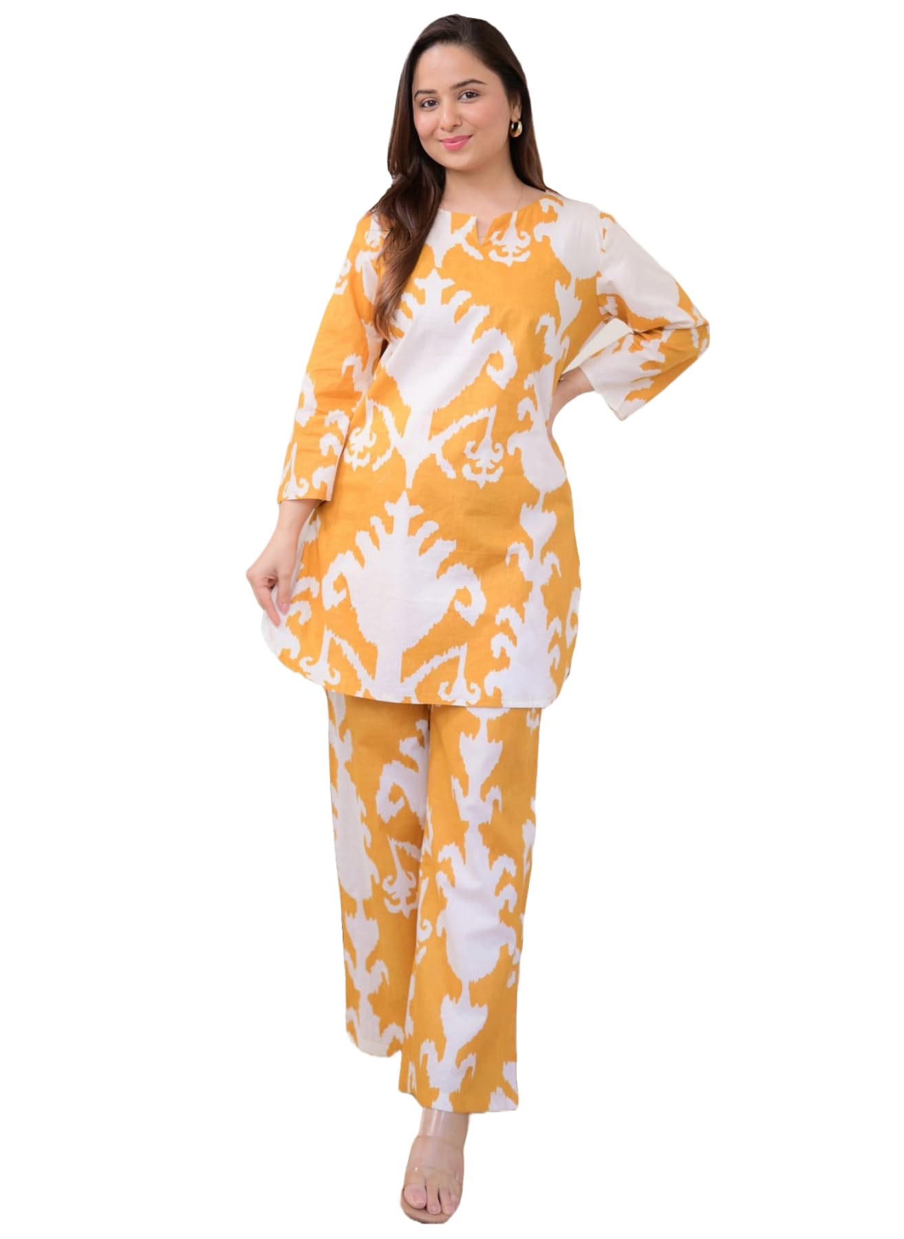 Anni Designer Women'S Cotton Blend Printed Ethnic Co-Ord Set (Minara Yellow-Nw_M_Yellow_Medium),Green,M