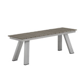 Benjara BM287848 Patio Zia 54 Inch Outdoor Dining Bench, Gray Polyresin Top, Aluminum Frame