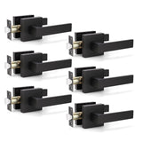 KNOBWELL 6 Pack Square Closet Door Handles, Passage Door Lever Pack, Black Closet and Hall Door Handles, Matte Black (No Lock/Ke